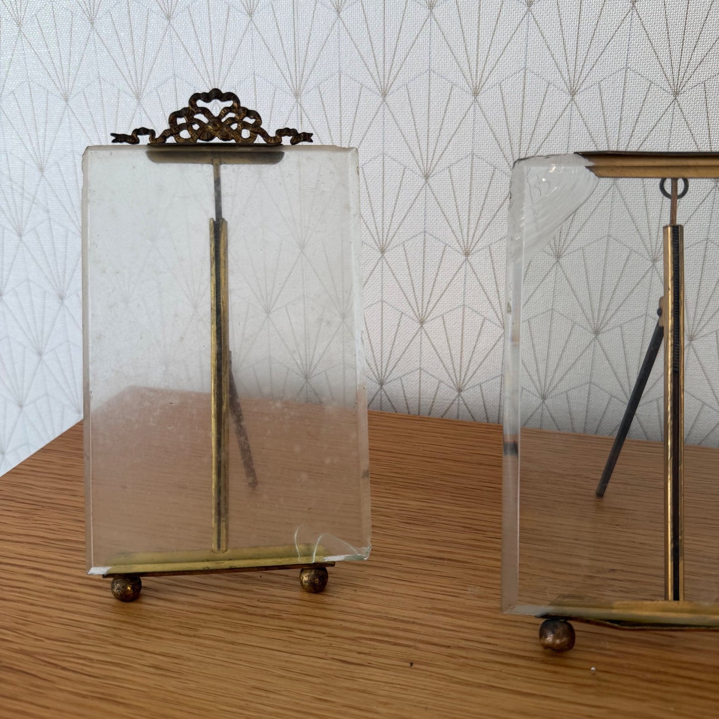 Set of 5 Vintage Brass Glass Display Frames Picture Stands 10062612