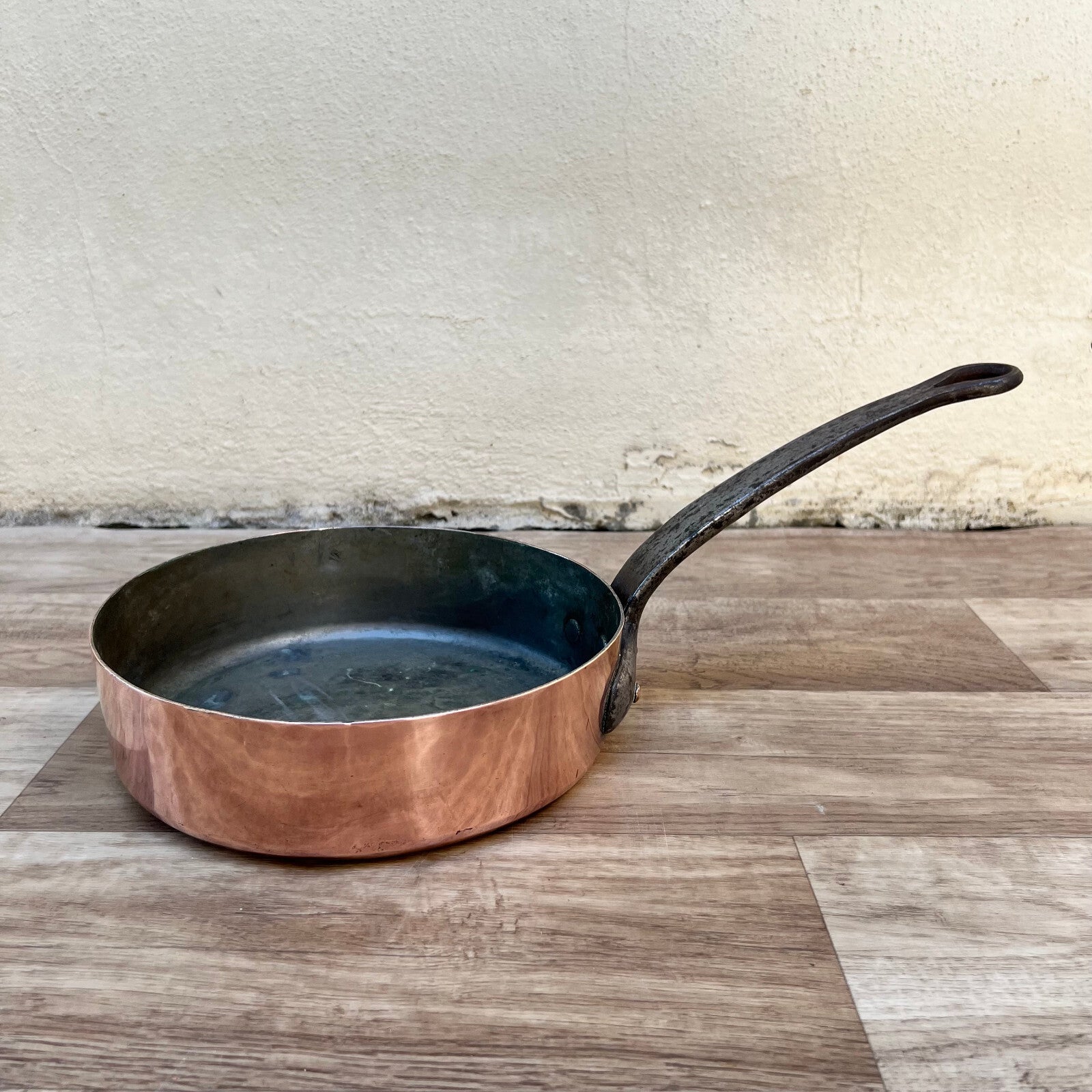 French Copper Sauteuse Pan Tin Lined 8.25" Vintage Cookware 1mm 08082213 Unbranded