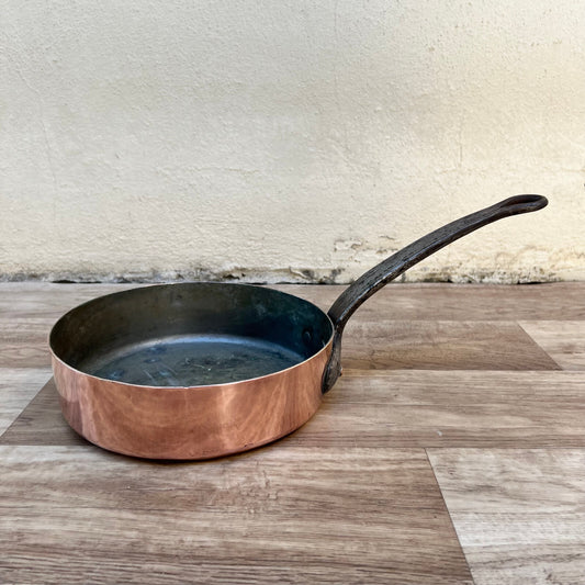 French Copper Sauteuse Pan Tin Lined 8.25" Vintage Cookware 1mm 08082213 Unbranded