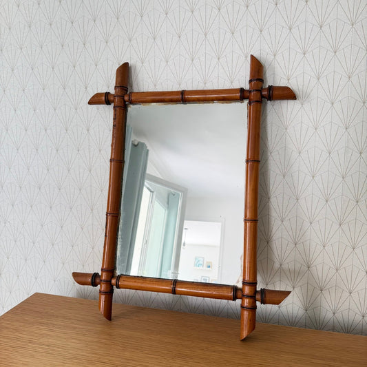 Vintage French wood faux bamboo  WALL-HANGING MIRROR 0210251