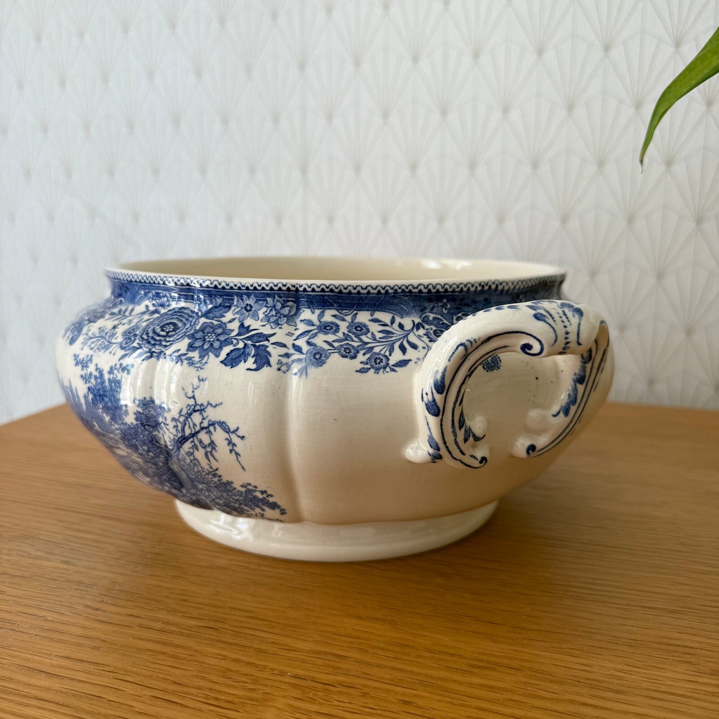 French Vintage Tureen Villeroy Boch Earthenware Flowers Fruits Blue Bowl 1906252