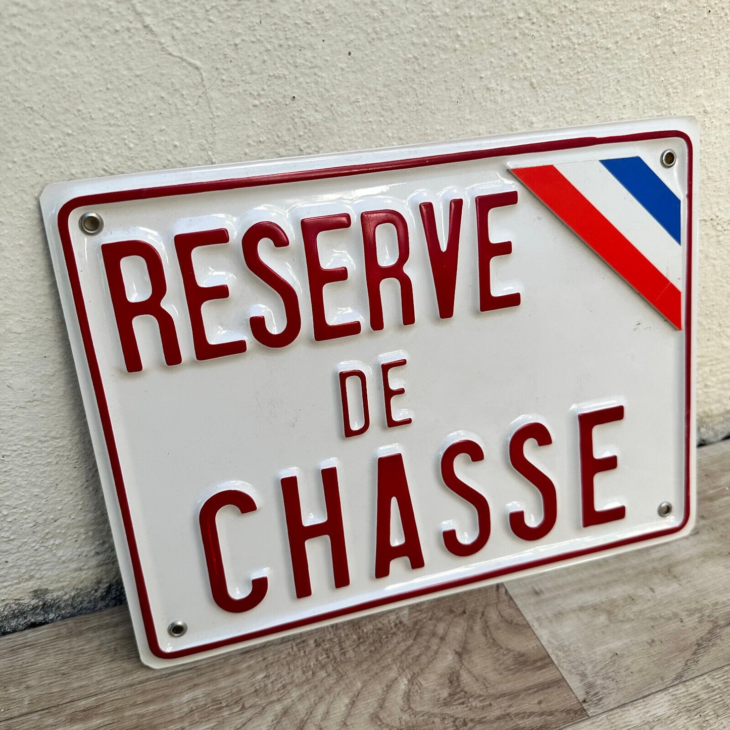 Vintage French reserve de Chasse no hunting  plastic painted sign 01112327 - Fleamarketfrance