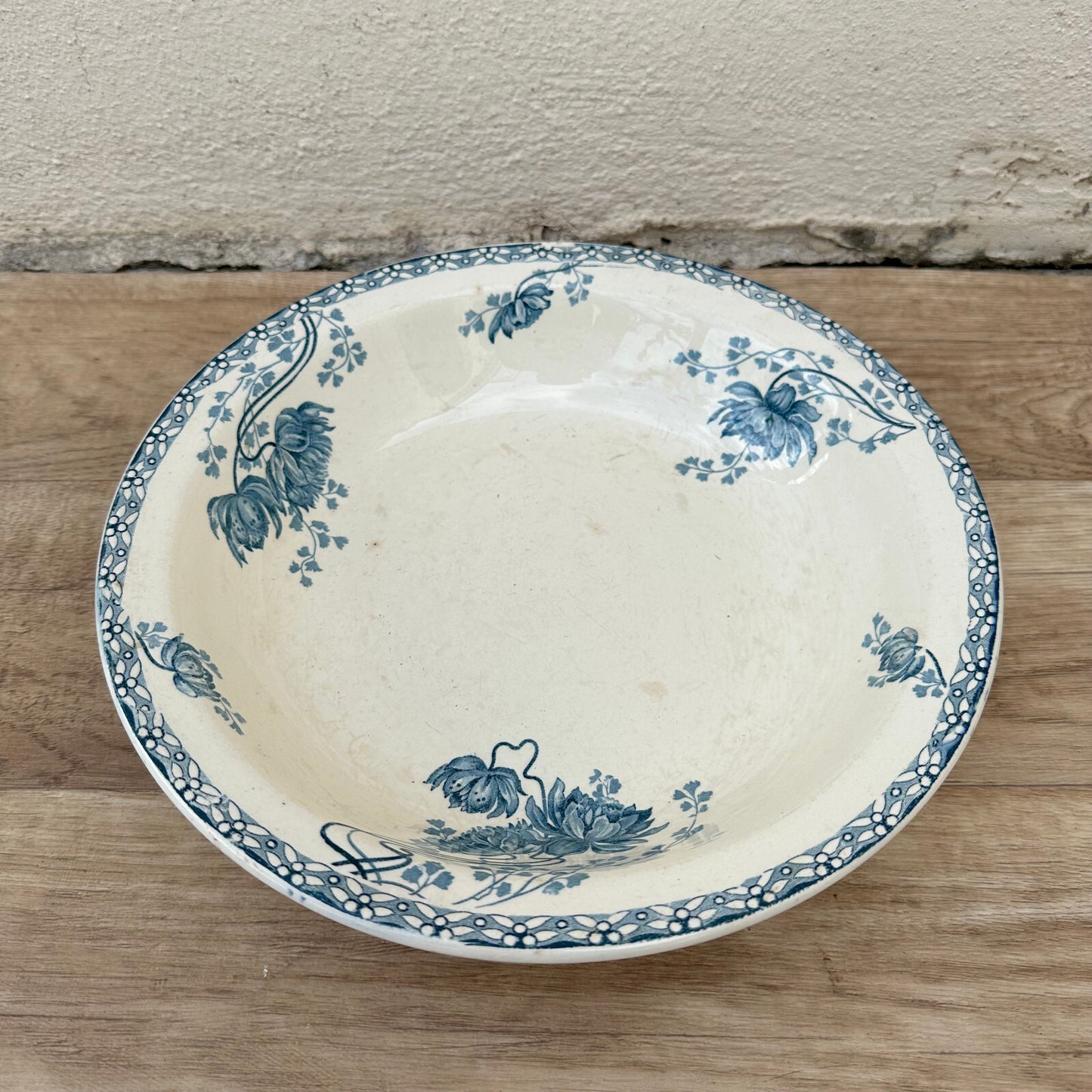 Antique French Faience Bowl Blue White Sarreguemines Royat 27cm 1209248 Fleamarketfrance