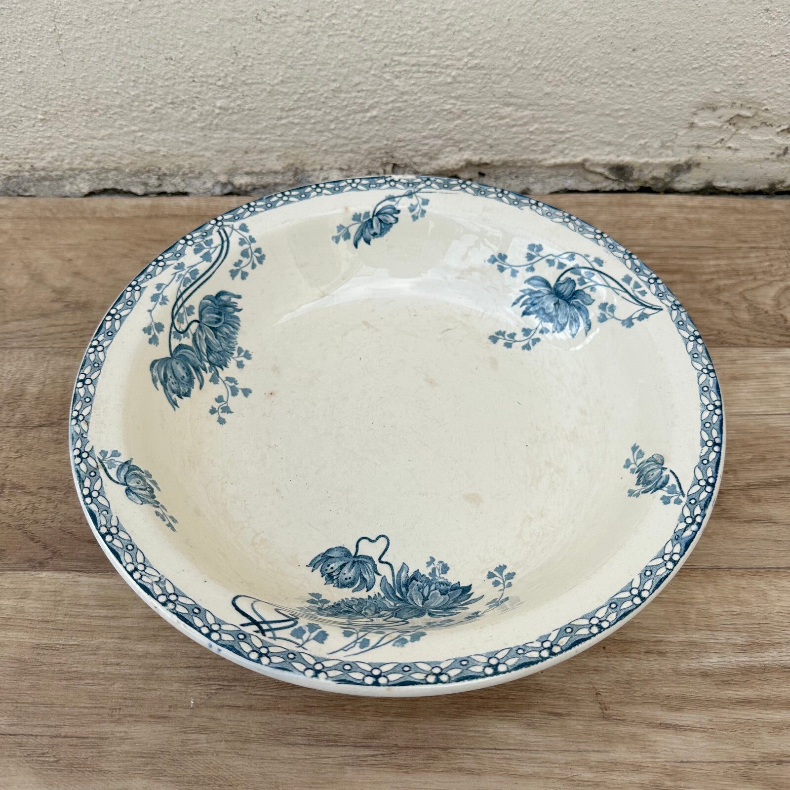 Antique French Faience Bowl Blue White Sarreguemines Royat 27cm 1209248 Fleamarketfrance
