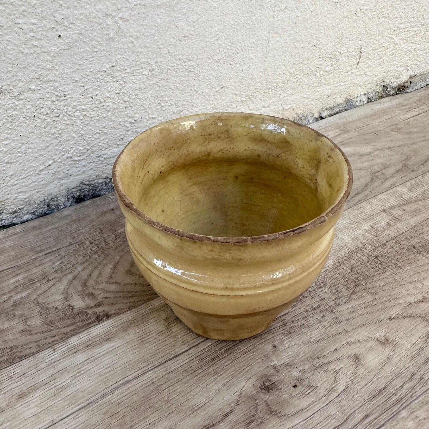 HANDMADE GLAZED BEIGE YELLOW ANTIQUE FRENCH MUSTARD POT CONFIT 0503252 - Fleamarketfrance