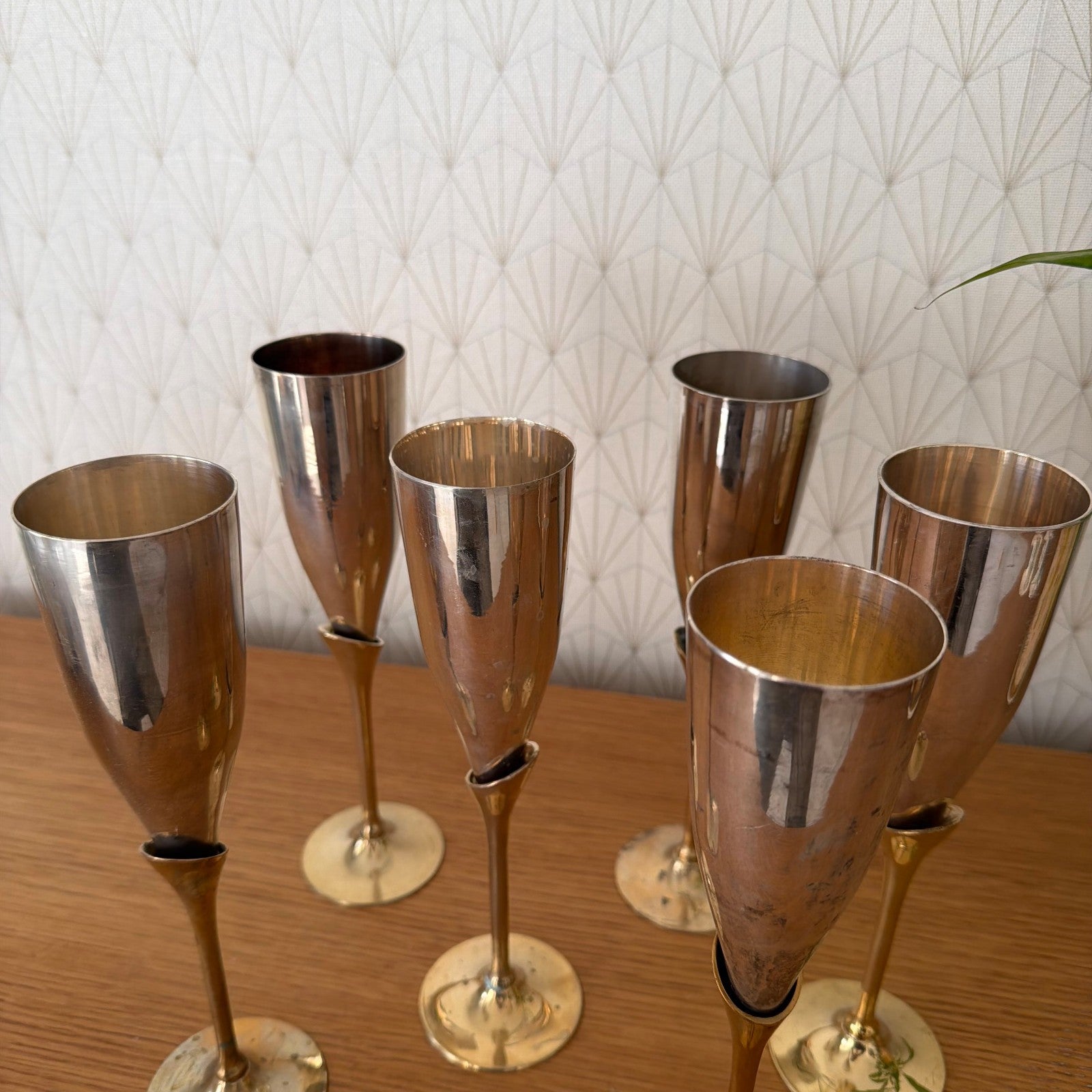 Vintage 4 silver gold champagne flutes silverplate glasses set 1805268 International Silver