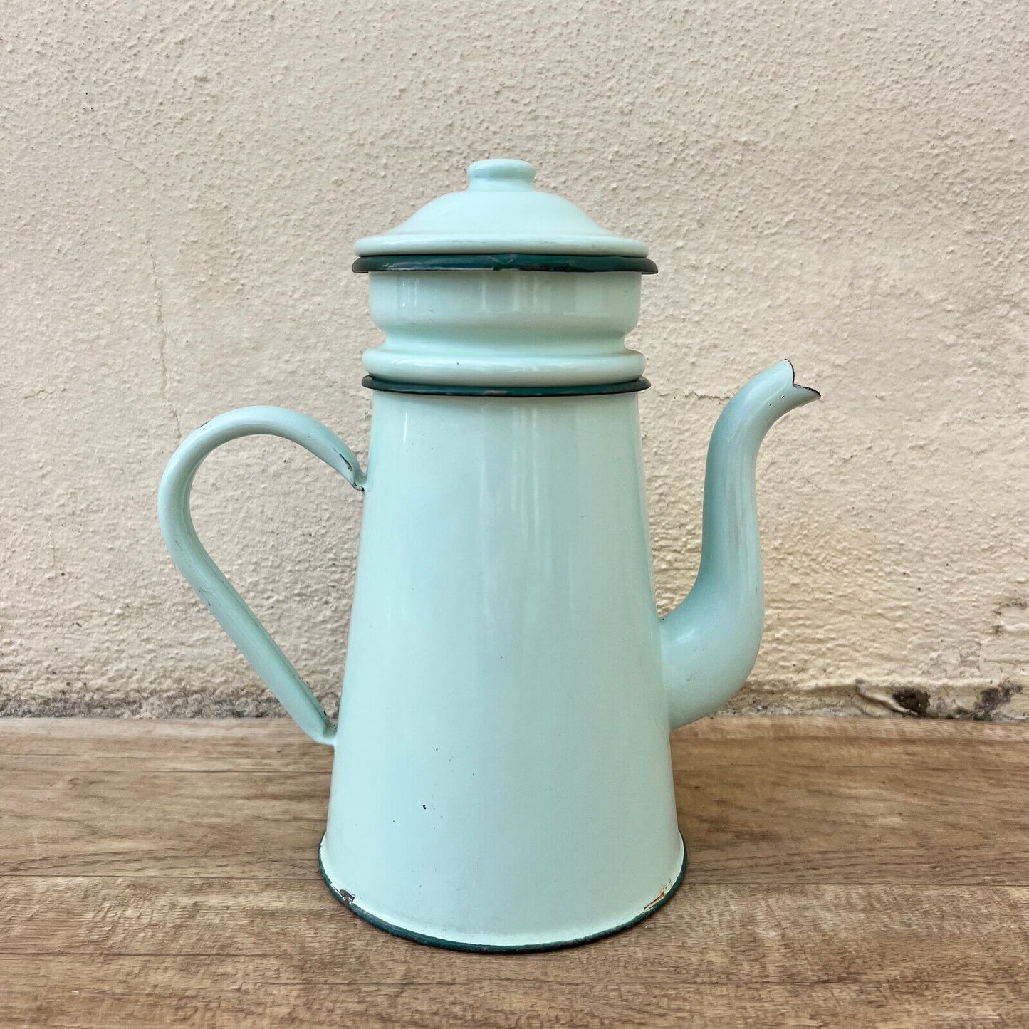 Nice Vintage French Enamelware green Enamel coffee Pot 3009224 - Fleamarketfrance