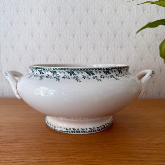 French Vintage Tureen Montigny Green White Earthenware Soup Bowl 0405252 Fleamarketfrance