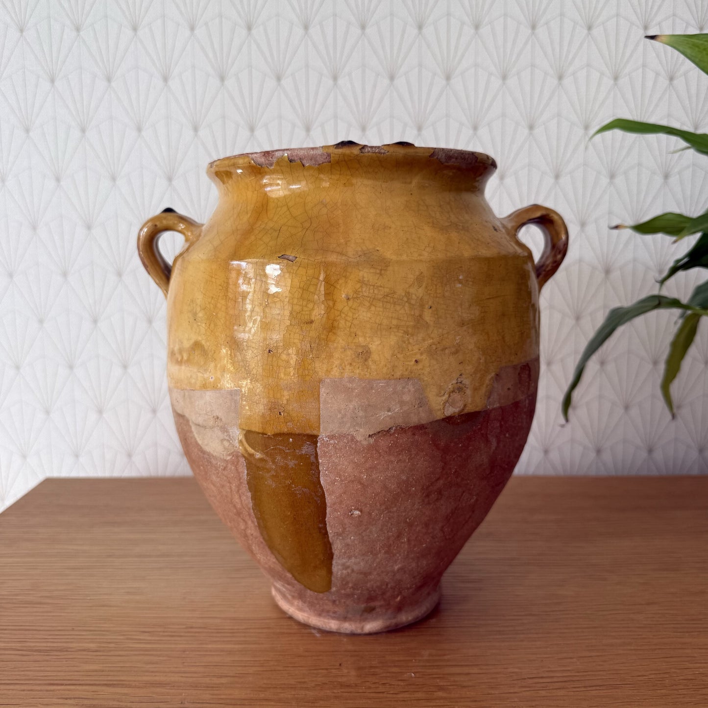 French Confit Pot Antique Terracotta Pottery Vessel 10" Yellow 1101253 Unmarked