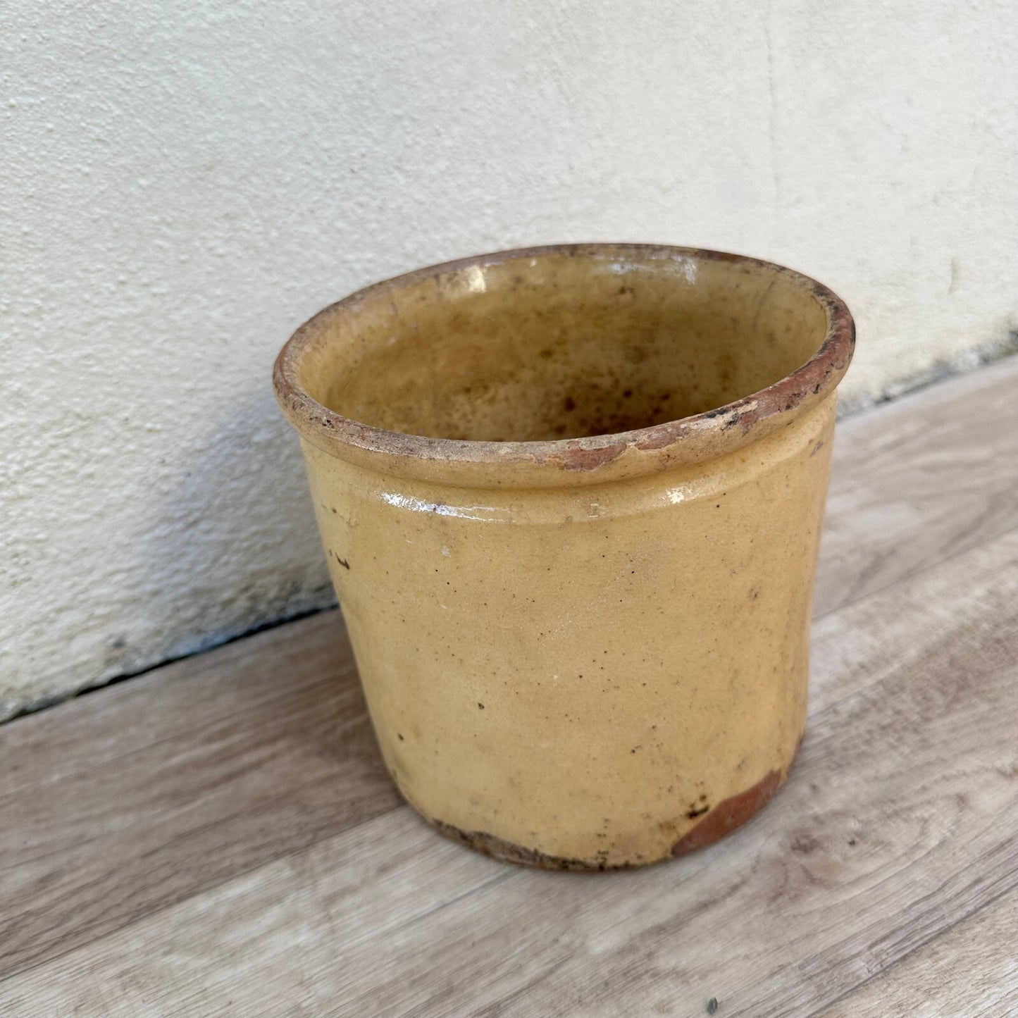 HANDMADE GLAZED BEIGE YELLOW ANTIQUE FRENCH JAM POT CONFIT 0503258 Unmarked