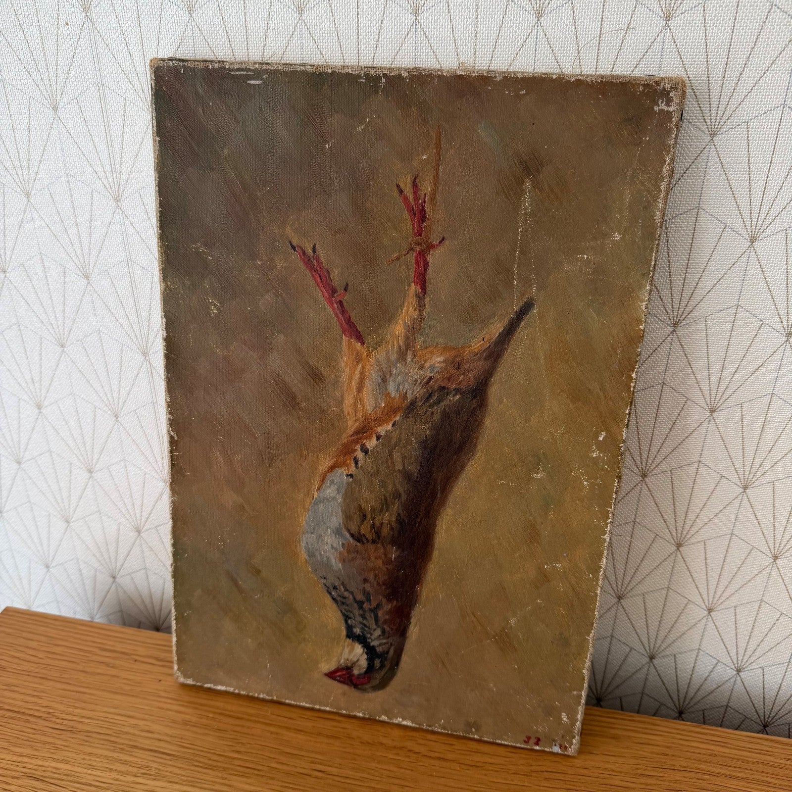 Antique French Still Life Oil Painting Dead Bird Canvas Signed 2604262 Fleamarketfrance