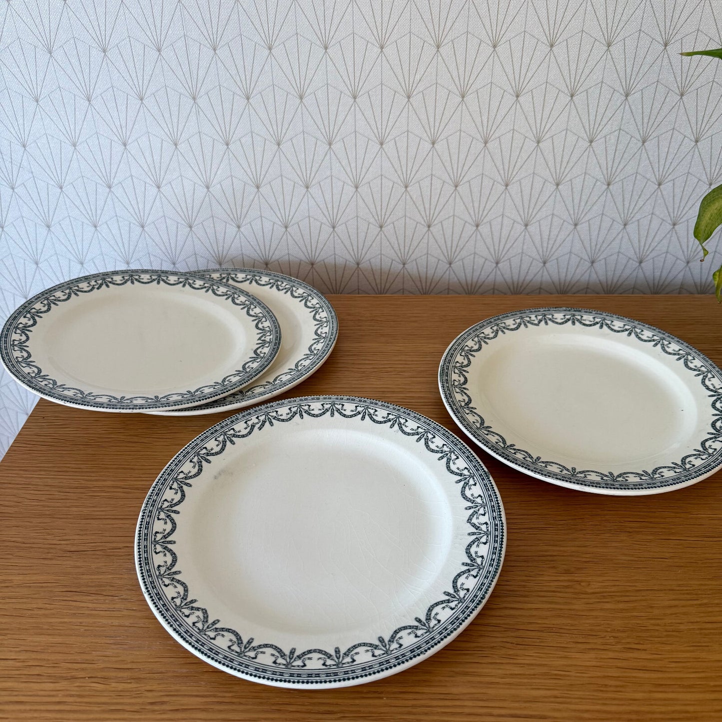 French Antique Ironstone Plates Salins Louis XVI Garlands 19th C 0505253 salins