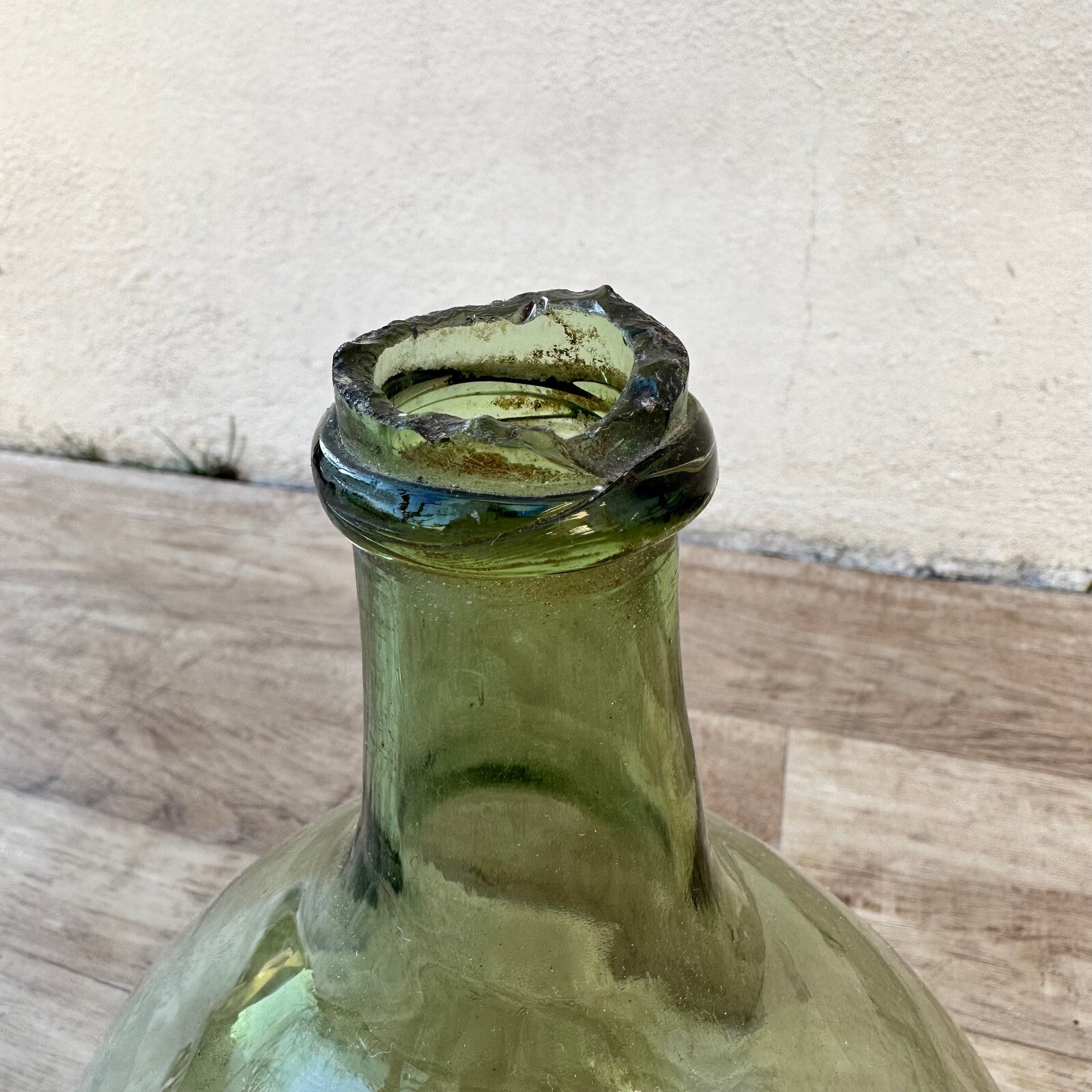 Antique French Glass Demijohn Green Dame Jeanne Bottle 10" 2509246 Fleamarketfrance