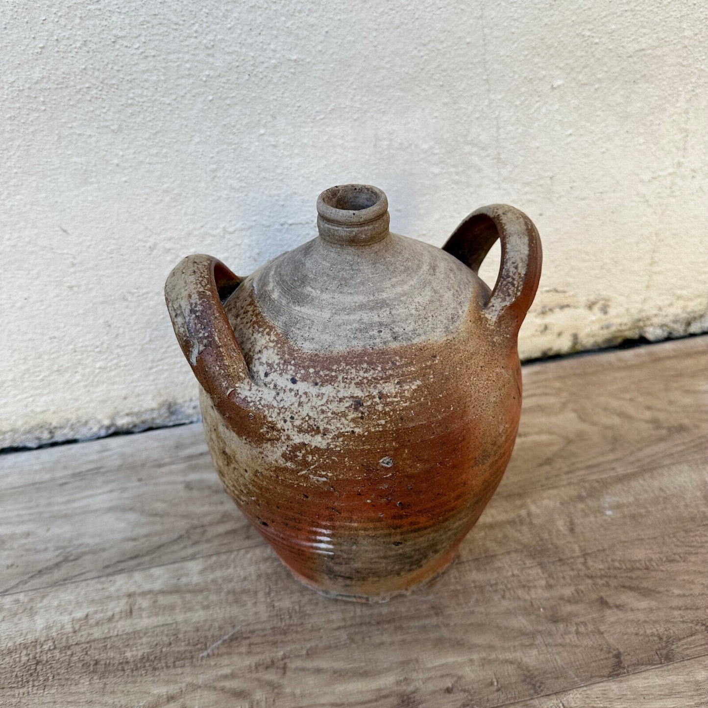 HANDMADE GLAZED BEIGE BROWN ANTIQUE FRENCH STONEWARE JUG AMPHORA 3011238 - Fleamarketfrance