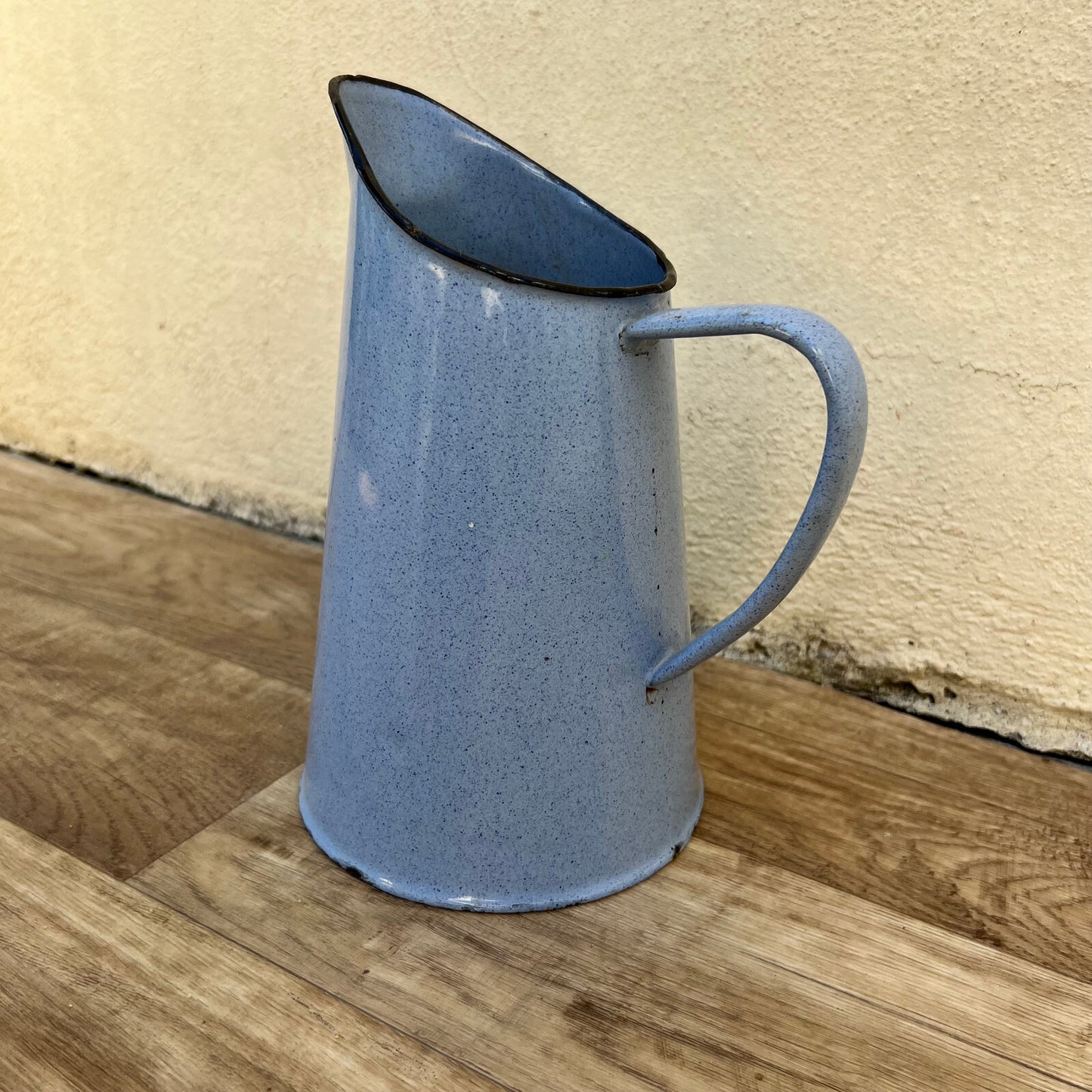French Enamel Pitcher Blue Speckled Vintage Water Jug Farmhouse 2409226 Fleamarketfrance