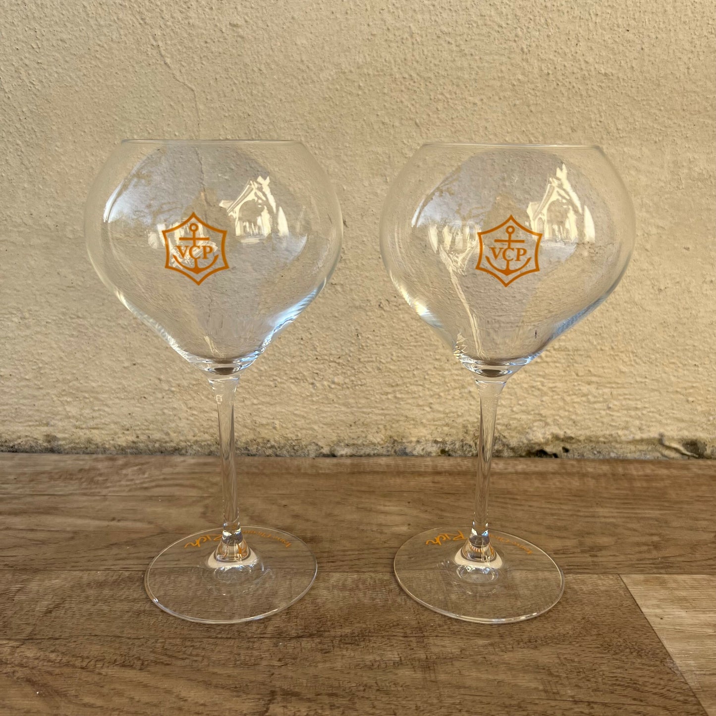 Veuve Clicquot Rich Champagne Glasses Pair Orange Logo Crystal France 14032512 Veuve Clicquot