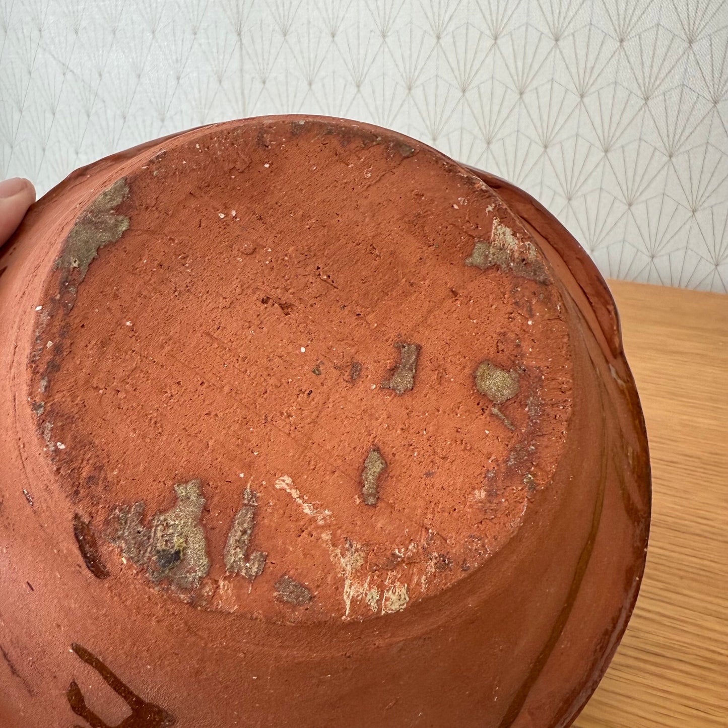 VINTAGE FRENCH GLAZED TERRACOTTA SALAD MIXING BOWL TERRINE TIAN  04062512