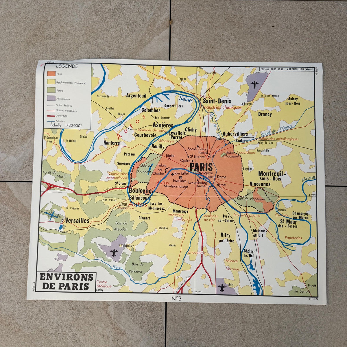 Vintage French Educational School Map Paris Region Poster 2008261 Fleamarketfrance