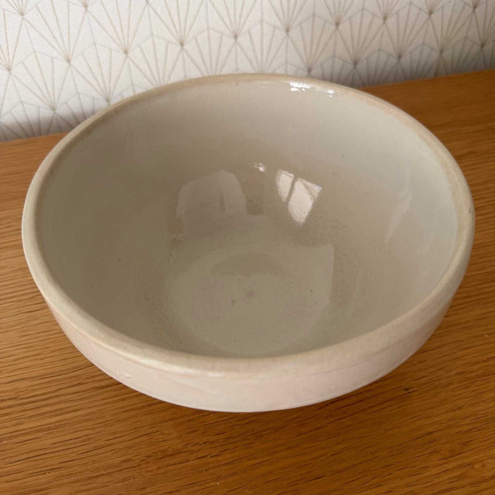 French Digoin Stoneware Mixing Bowl Vintage White Glazed 8.5" 1606268 Digoin