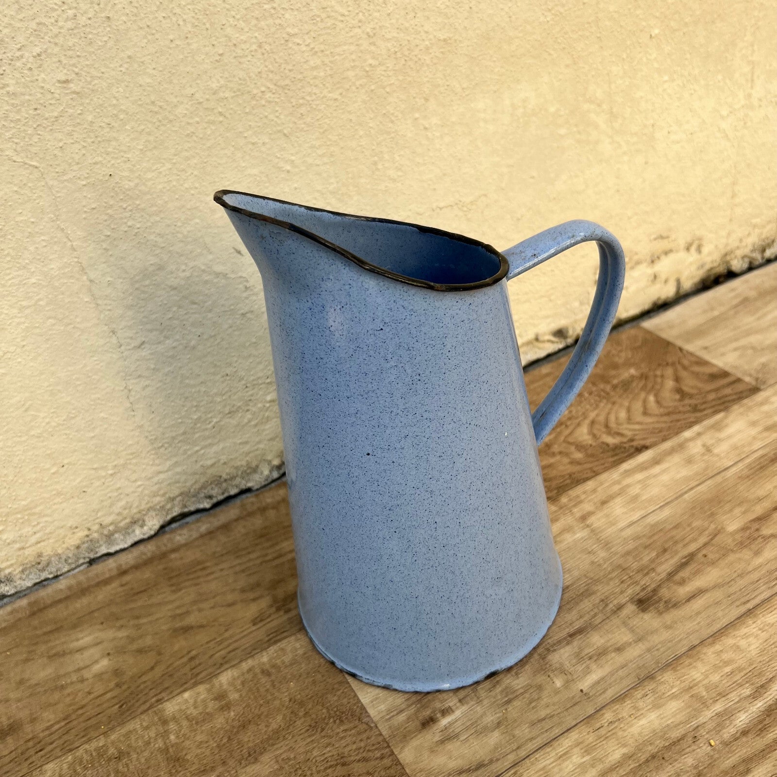 French Enamel Pitcher Blue Speckled Vintage Water Jug Farmhouse 2409226 Fleamarketfrance