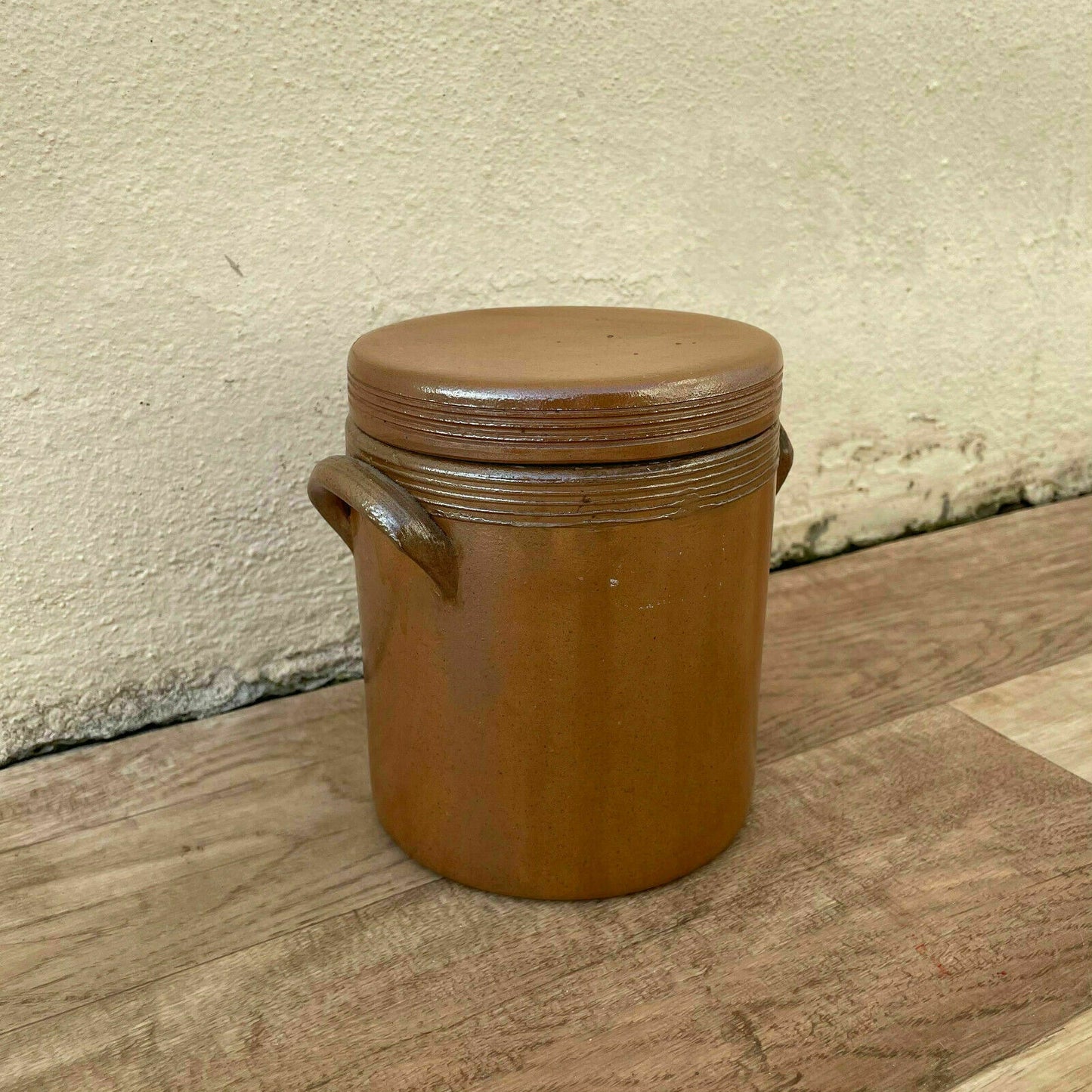 HANDMADE GLAZED BROWN VINTAGE FRENCH CONFIT POT STONEWARE 0904212 - Fleamarketfrance