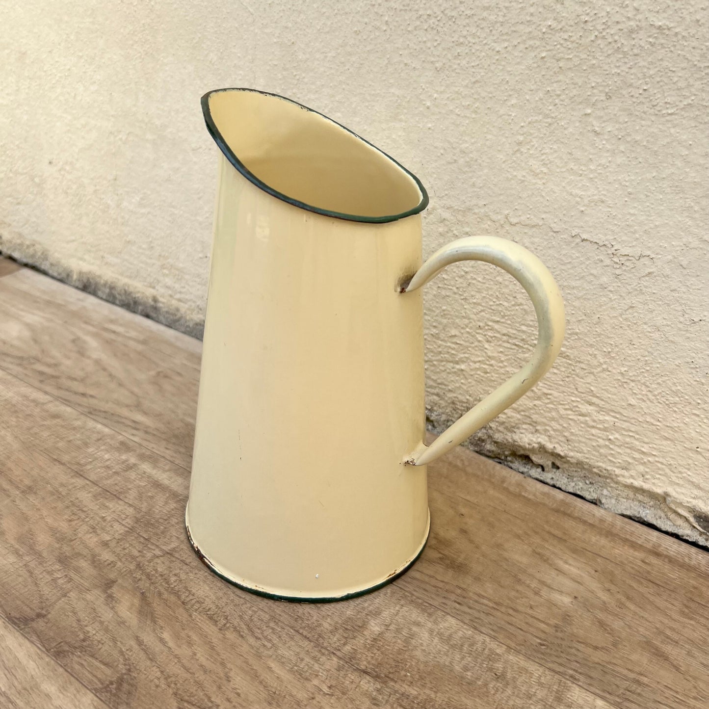 Vintage French Enamelware Pitcher Cream Yellow Water Jug Farmhouse 2605227 Fleamarketfrance