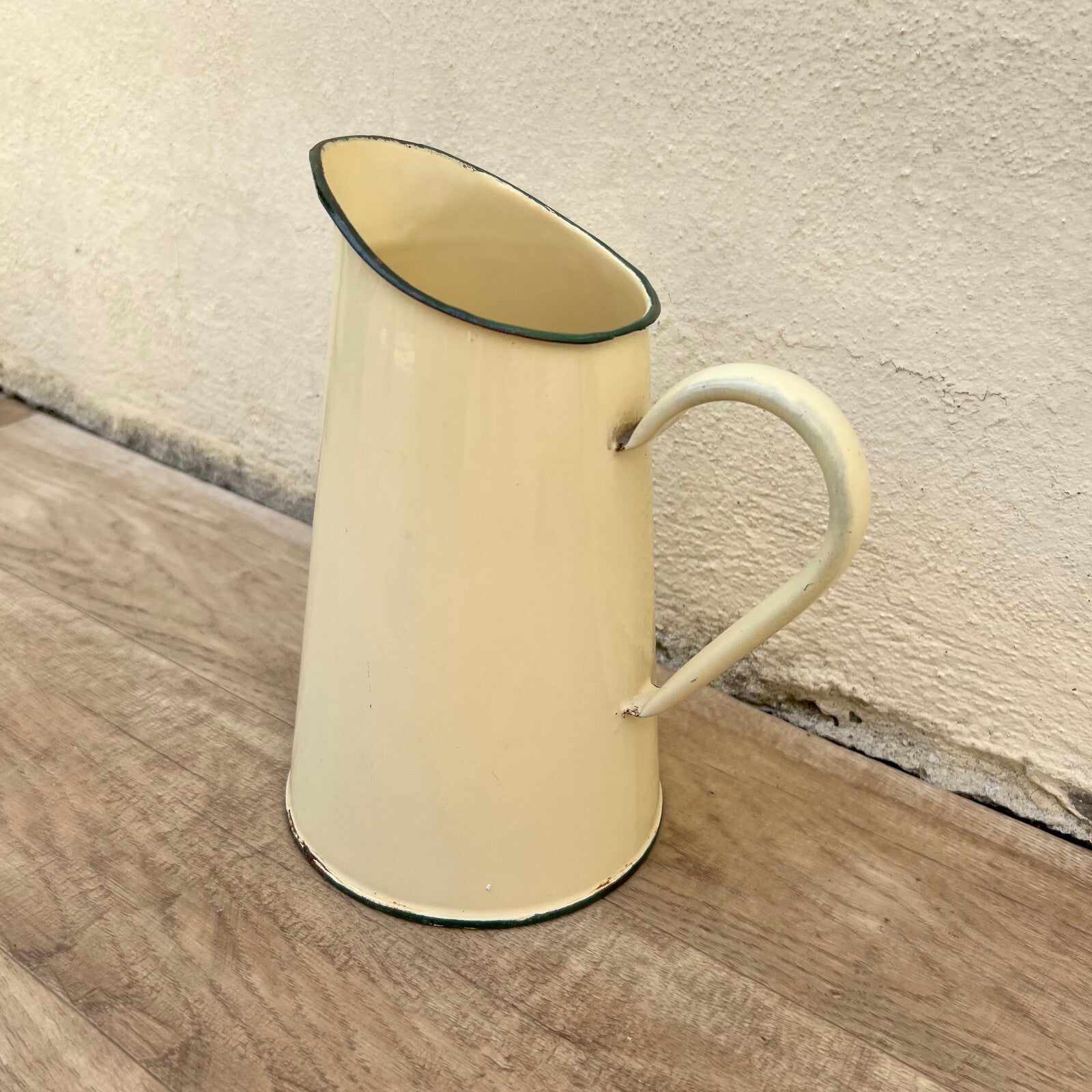 Vintage French Enamelware Pitcher Cream Yellow Water Jug Farmhouse 2605227 Fleamarketfrance