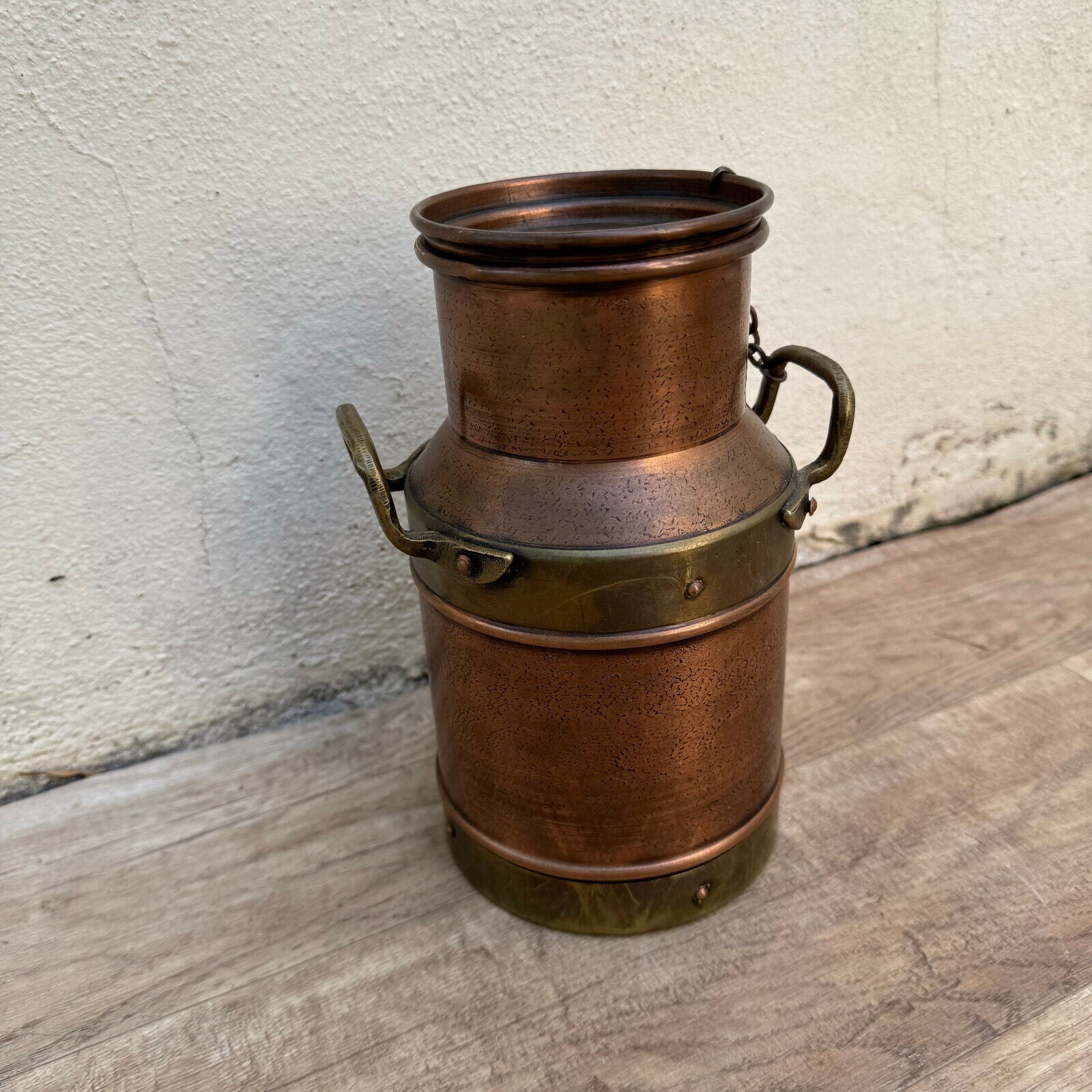 French Vintage Hand-made Villedieu Copper Pot W/ Lid Handles stamp Milk 22072410 - Fleamarketfrance