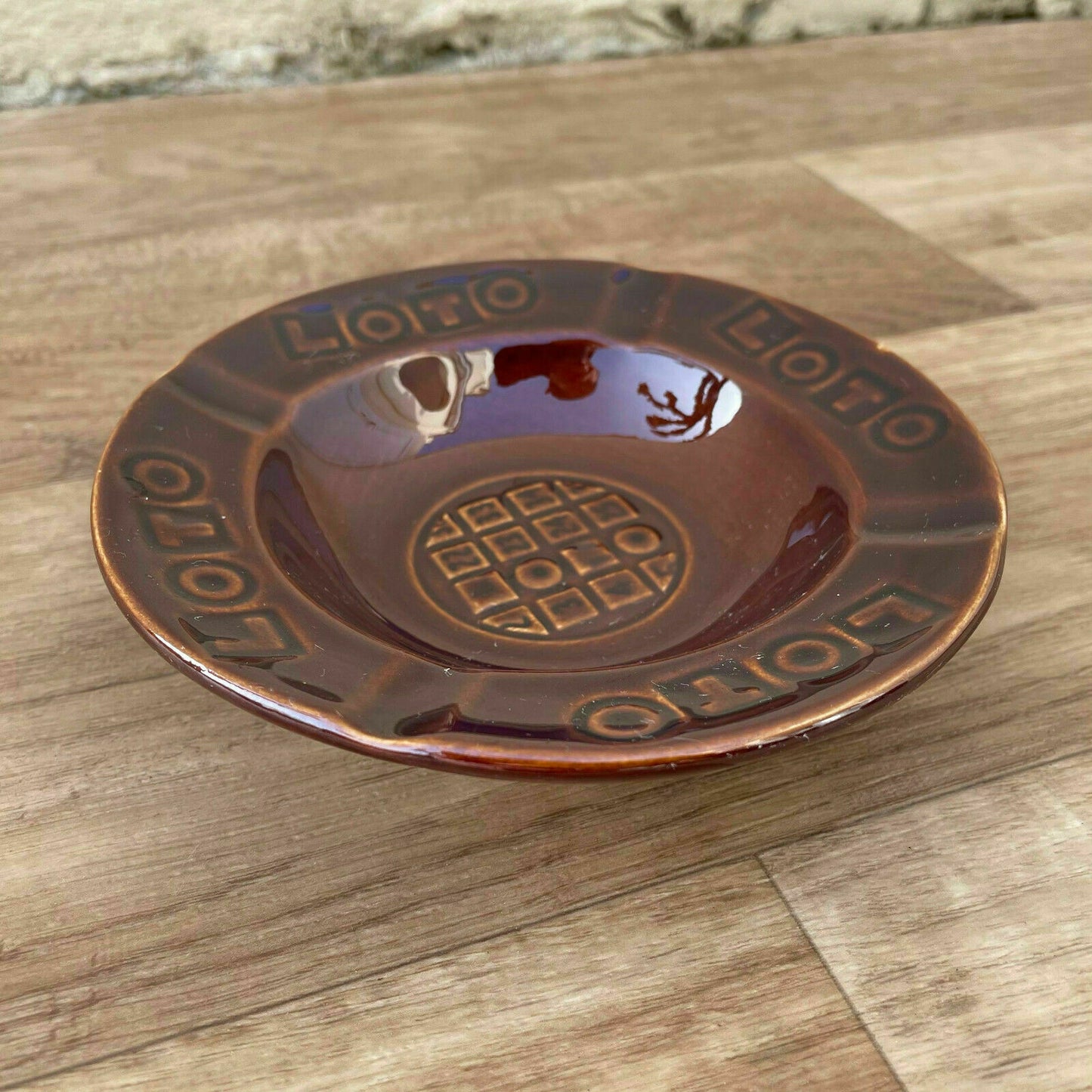 French Vintage LOTO Lottery Brown Ceramic Ashtray Collectible 0904216 Unbranded
