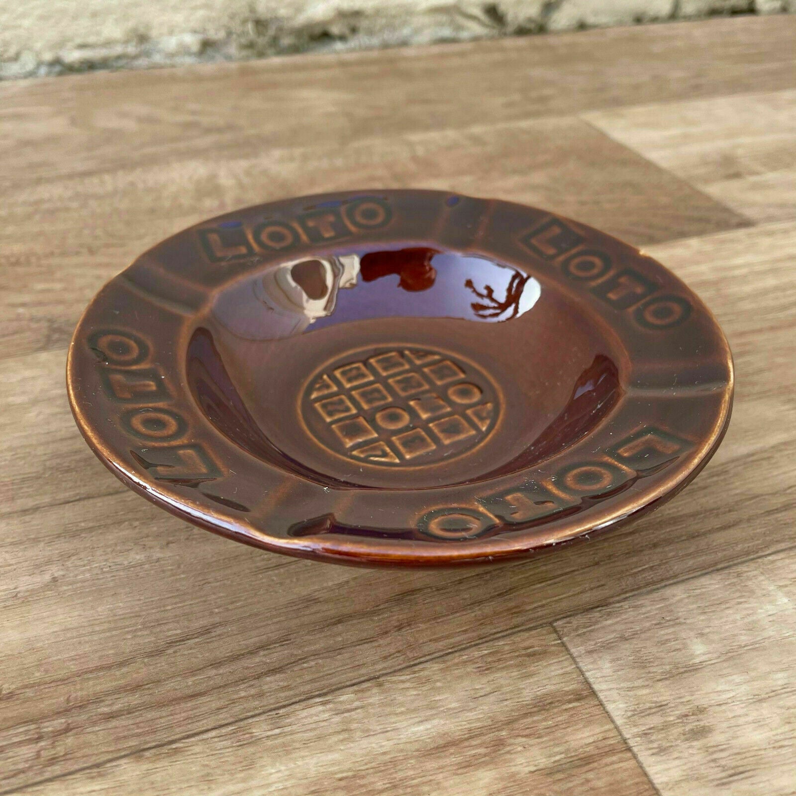 French Vintage LOTO Lottery Brown Ceramic Ashtray Collectible 0904216 Unbranded