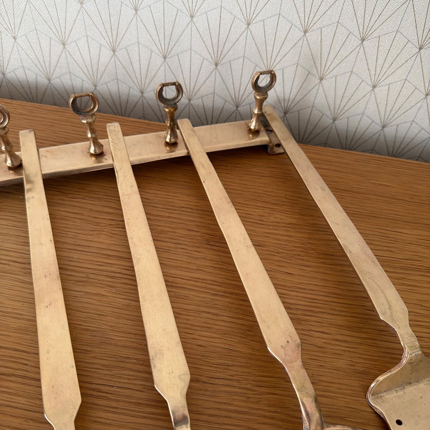 Vintage French Brass Kitchen Utensils Set 6 Pieces Hanging Bar 1805267 Unbranded