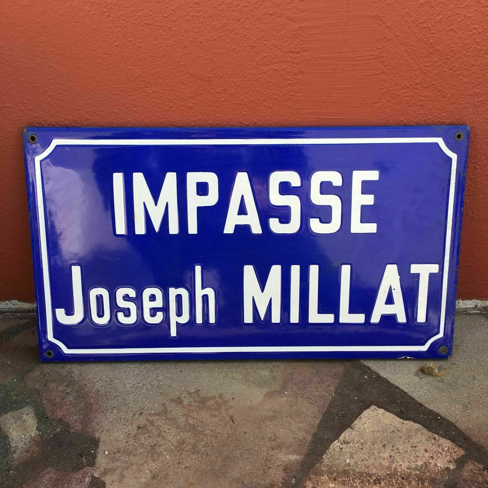 Vintage French Street Sign IMPASSE Joseph MILLAT Enamel Blue Plaque 5 Fleamarketfrance