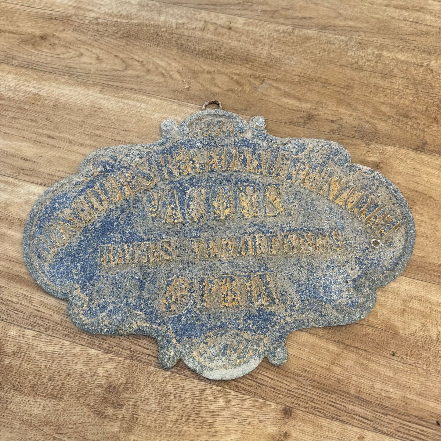 FRENCH VINTAGE AGRICULTURE PLAQUE TROPHY AWARD ANIMALS PRIZE SIGN 1874 2507244 - Fleamarketfrance