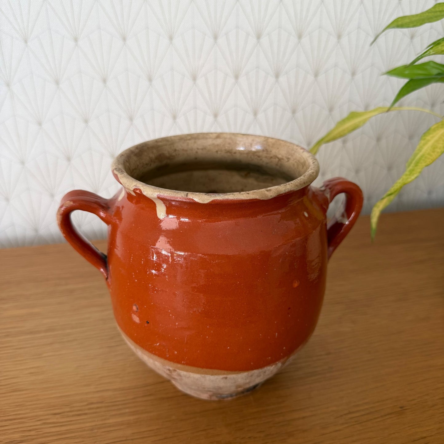 Antique French Confit Pot Glazed Terra Cotta 2-Handle Vessel 17.5cm 1506268 Unmarked