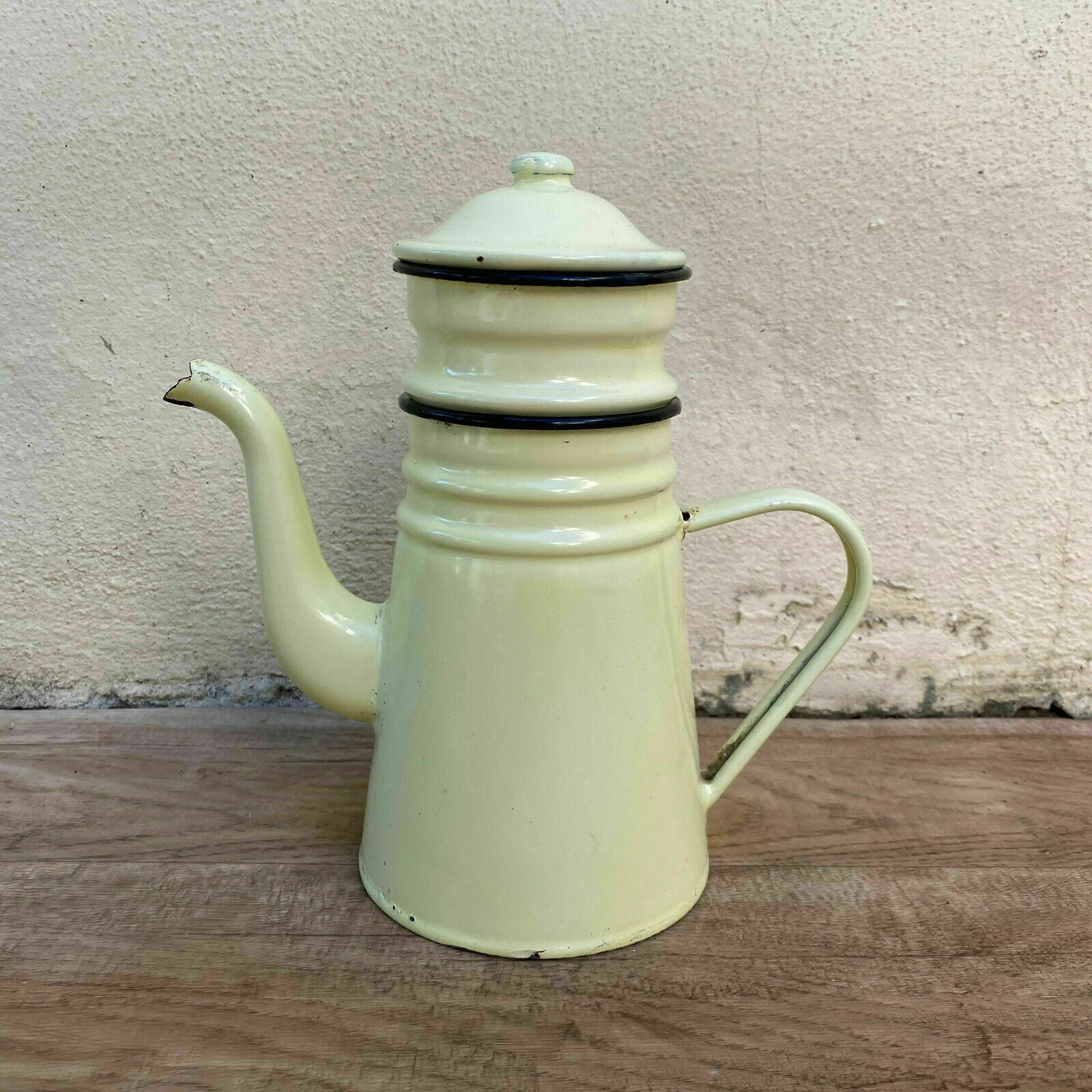 Vintage French Enamel Coffee Pot Yellow Enamelware Cafetiere 2808210 Fleamarketfrance
