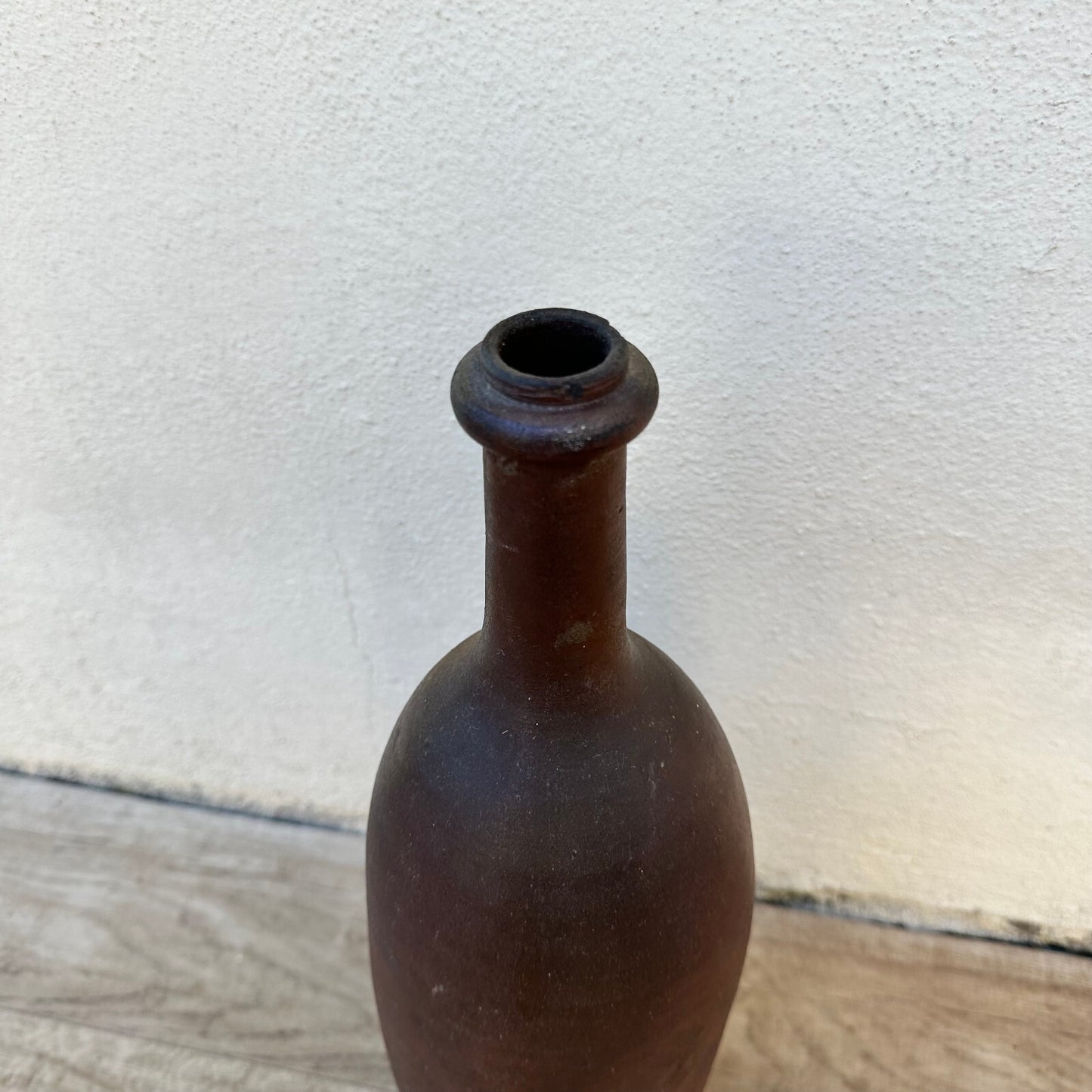 Vintage French Stoneware Bottle Wine Spirit Dark Brown Ceramic 14¾" 0706233 Unmarked
