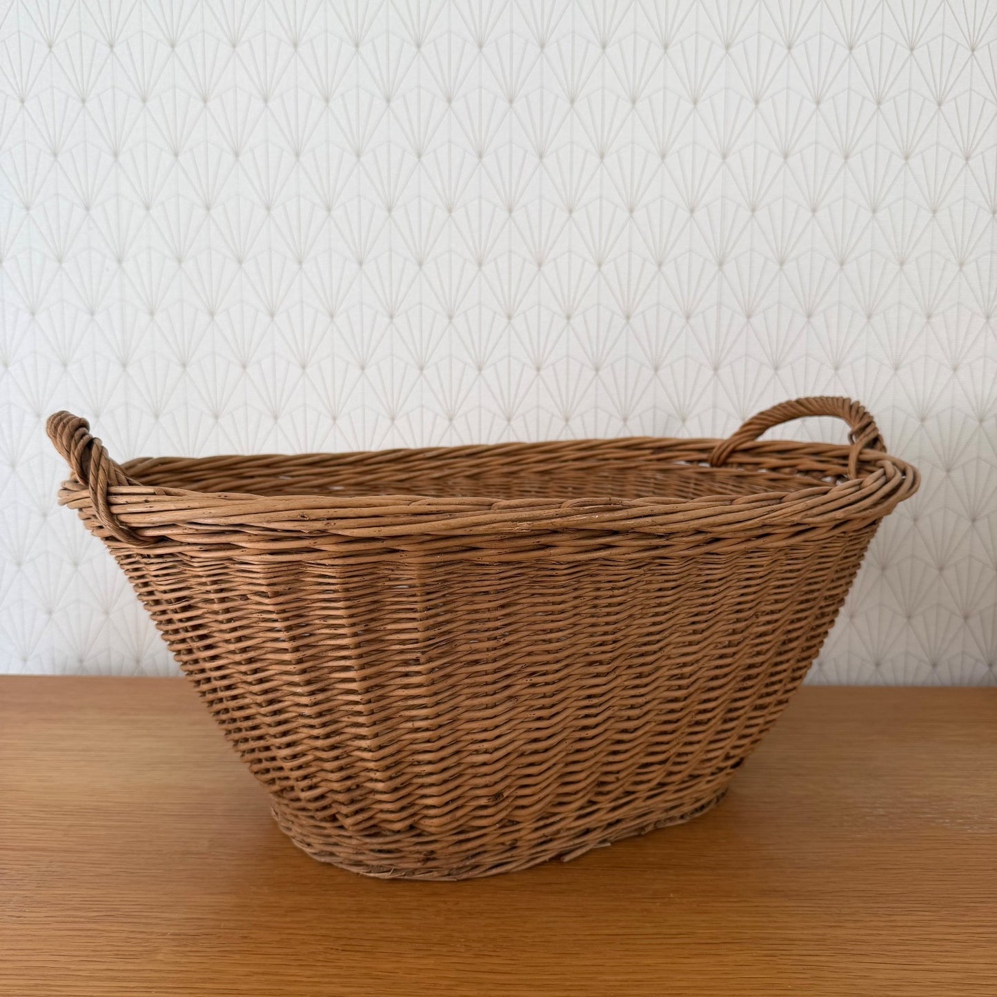French Wicker Laundry Basket Vintage Rattan Storage Handles 140826 Unbranded