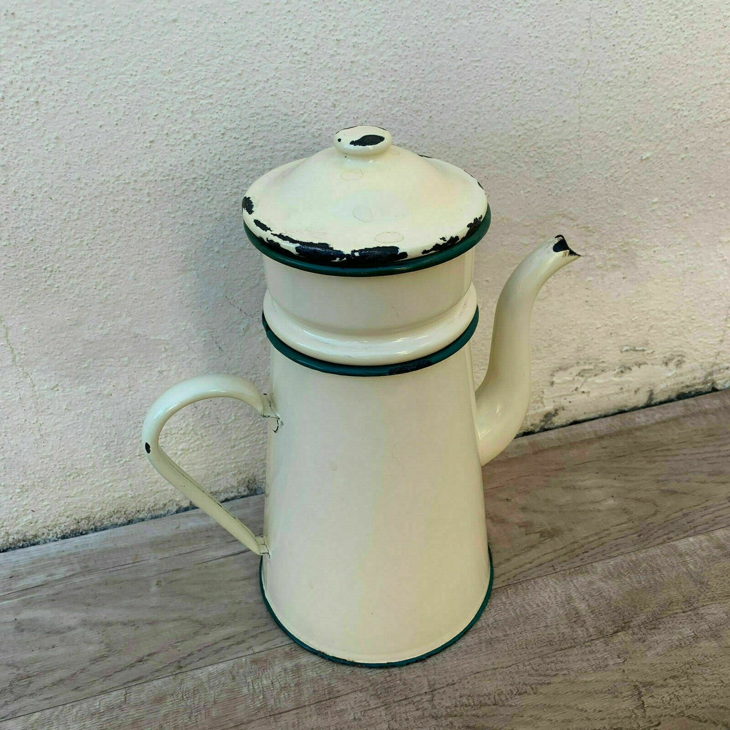 Vintage French Enamelware beige Enamel Coffee Pot 09041920 - Fleamarketfrance