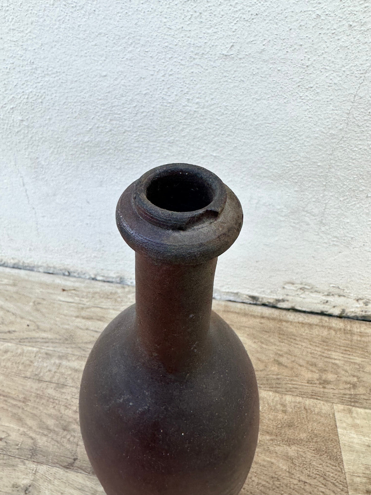 Vintage French Stoneware Bottle Wine Spirit Dark Brown Ceramic 14¾" 0706233 Unmarked