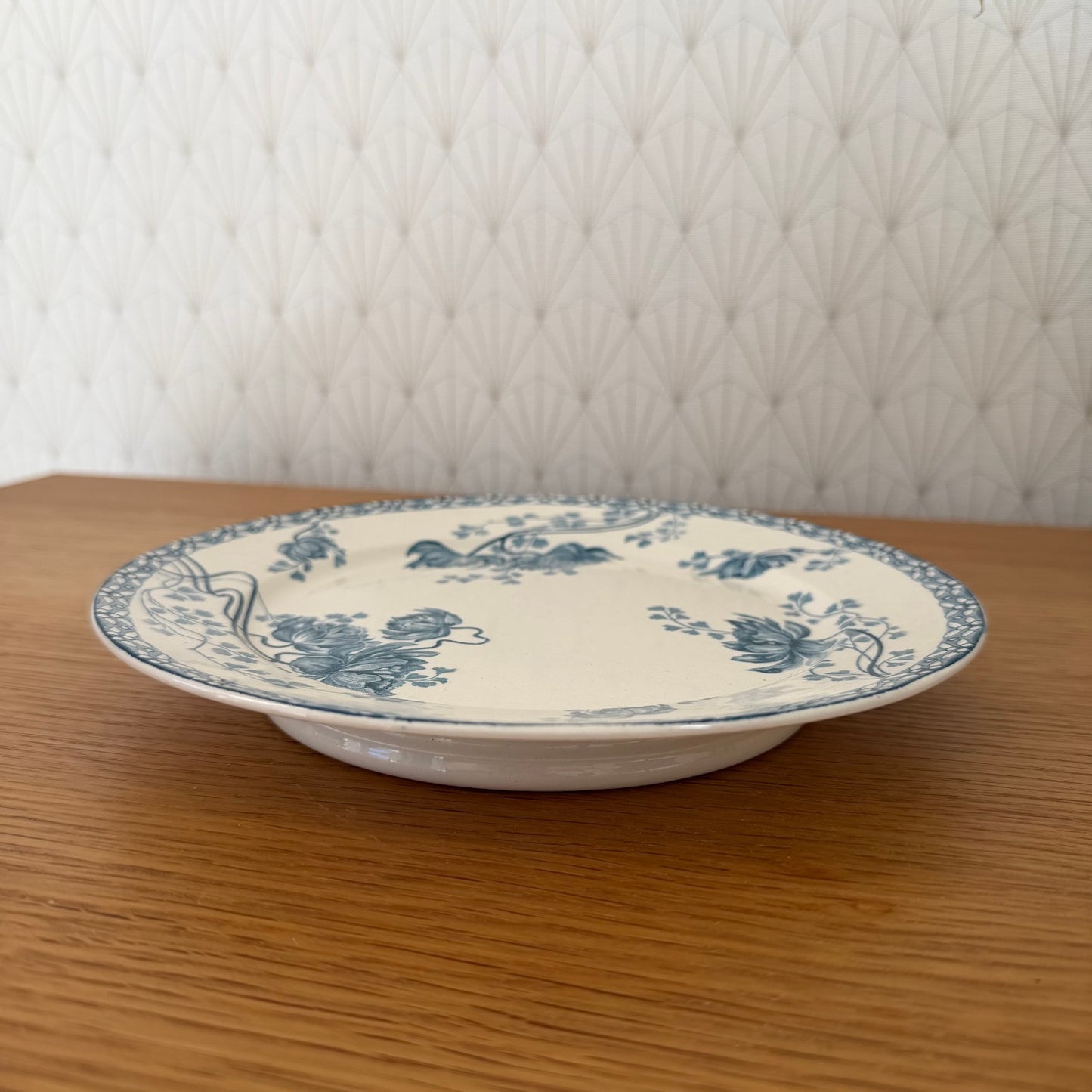 French Blue White Transferware Compote Sarreguemines Ceramic Dish 111257 sarreguemines