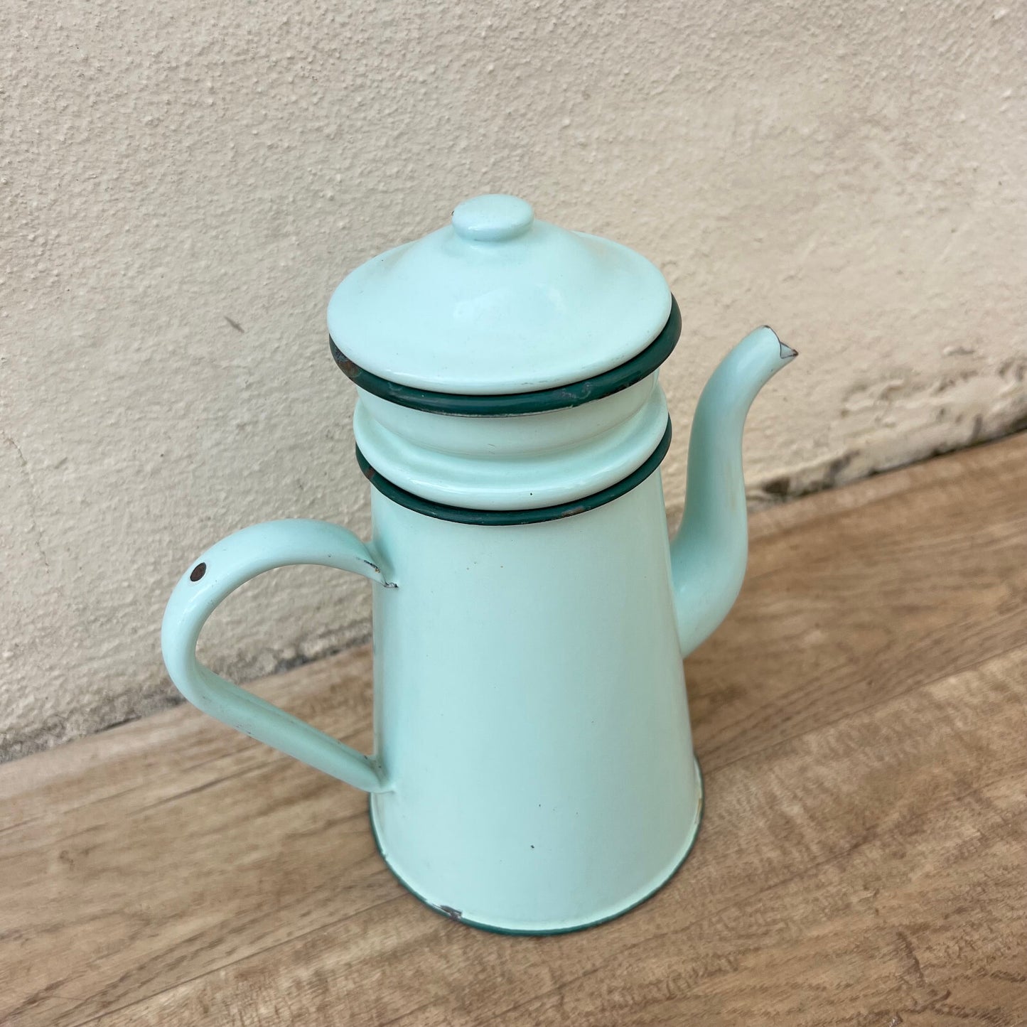 Vintage French Enamel Coffee Pot Green Enamelware Cafetiere 22cm 3009224 Fleamarketfrance