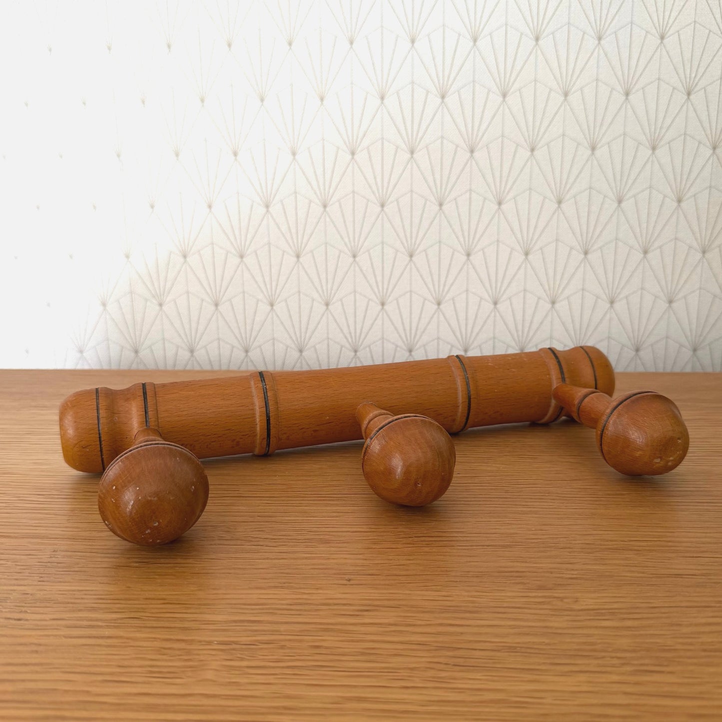 Antique French Coat Hook Hat 3 Pegs Hanger Faux Bamboo rack 0810252