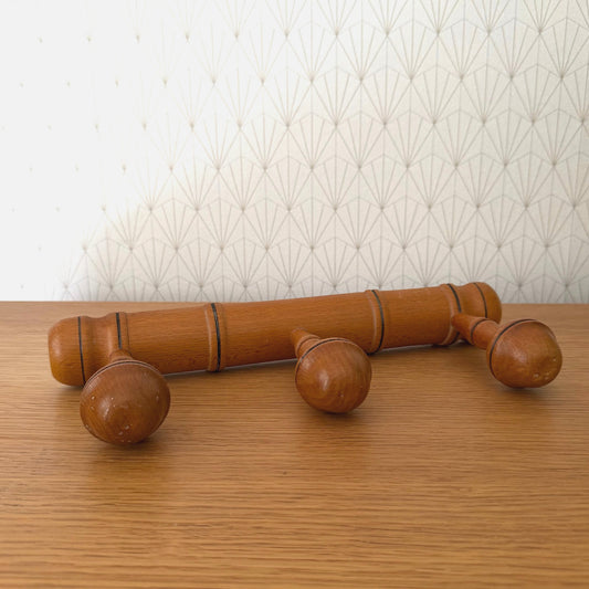 Antique French Coat Hook Hat 3 Pegs Hanger Faux Bamboo rack 0810252