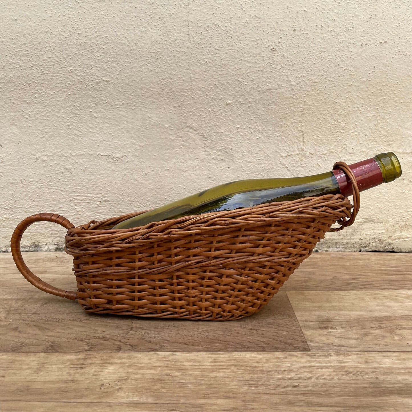 Vintage French Wine Wicker Rattan Basket Bottle Holder 1903255 Handmade