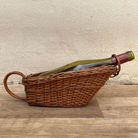 Vintage French Wine Wicker Rattan Basket Bottle Holder 1903255 Handmade