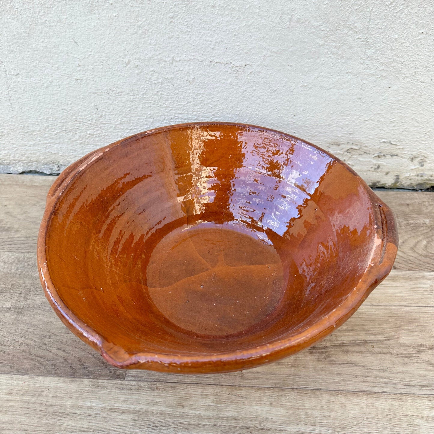 VINTAGE FRENCH GLAZED TERRACOTTA SALAD MIXING BOWL TERRINE TIAN 10 3/4" 12092425 - Fleamarketfrance