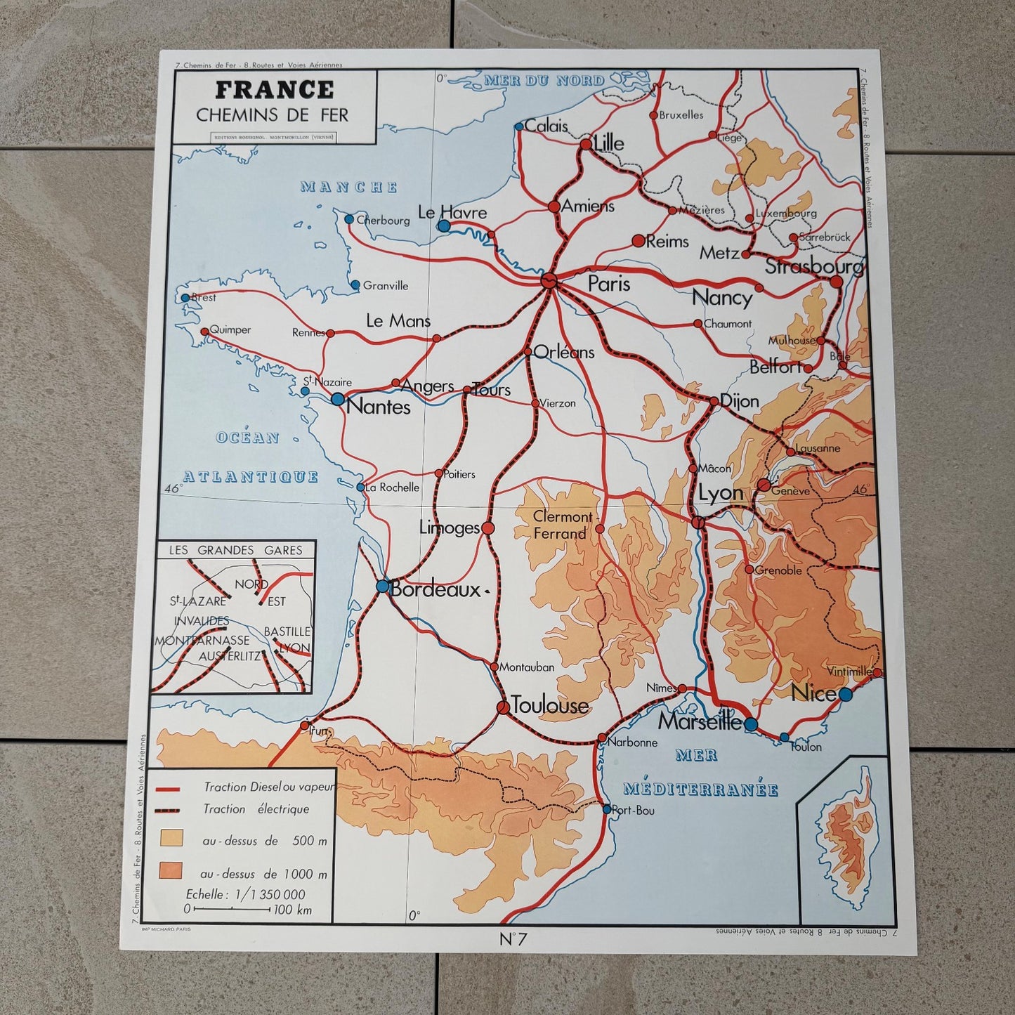 Vintage French Educational School Map Poster Routes Railways 20082628 Fleamarketfrance