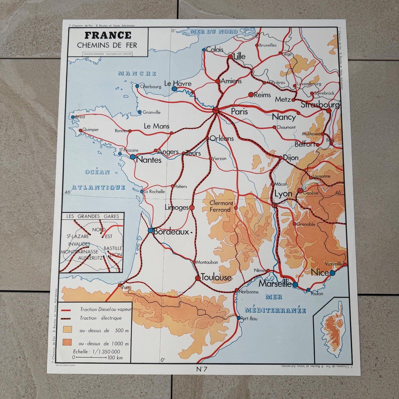 Vintage French Educational School Map Poster Routes Railways 20082628 Fleamarketfrance
