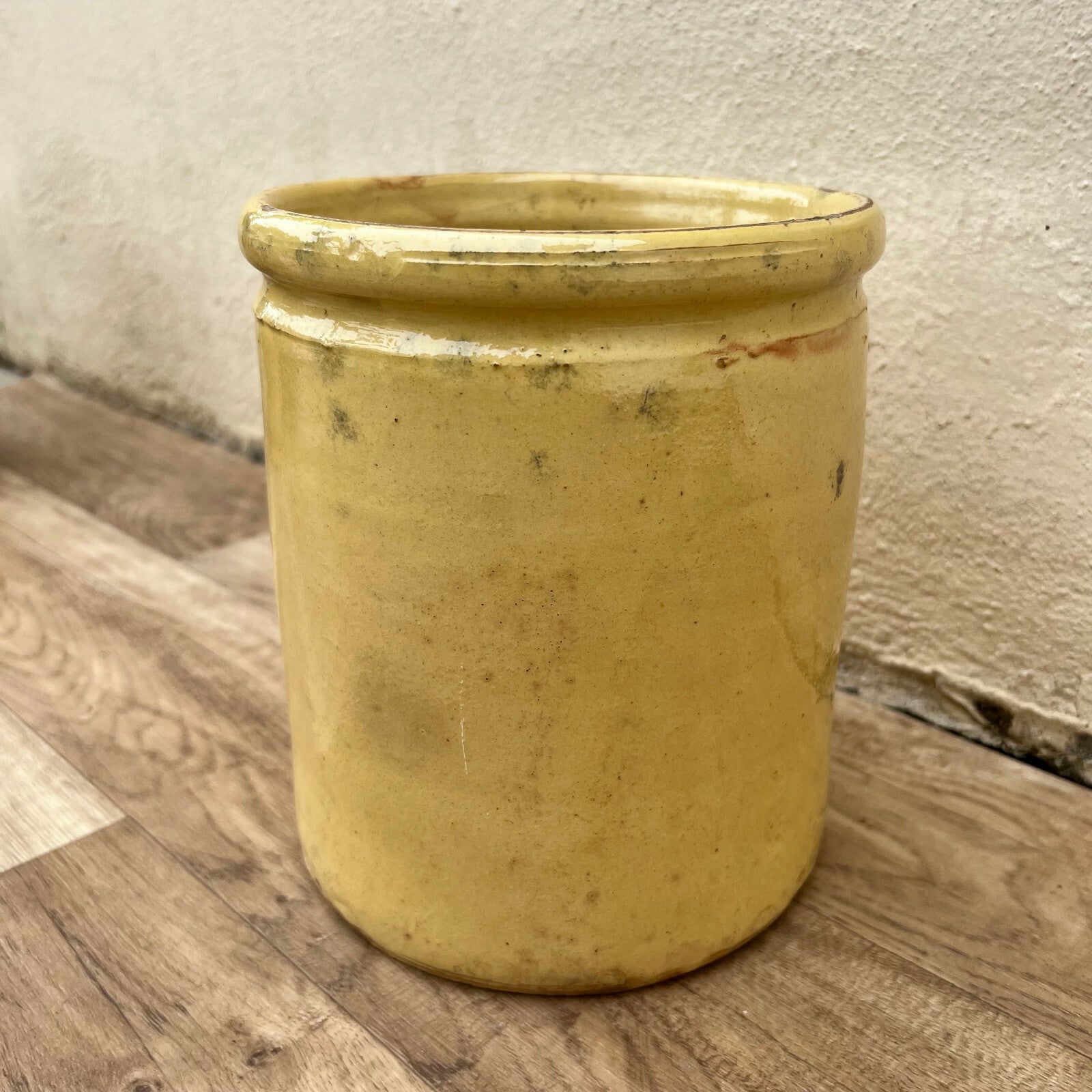 Antique French Confit Pot Yellow Glazed Terracotta Handmade 8.5" 22042223 Unmarked