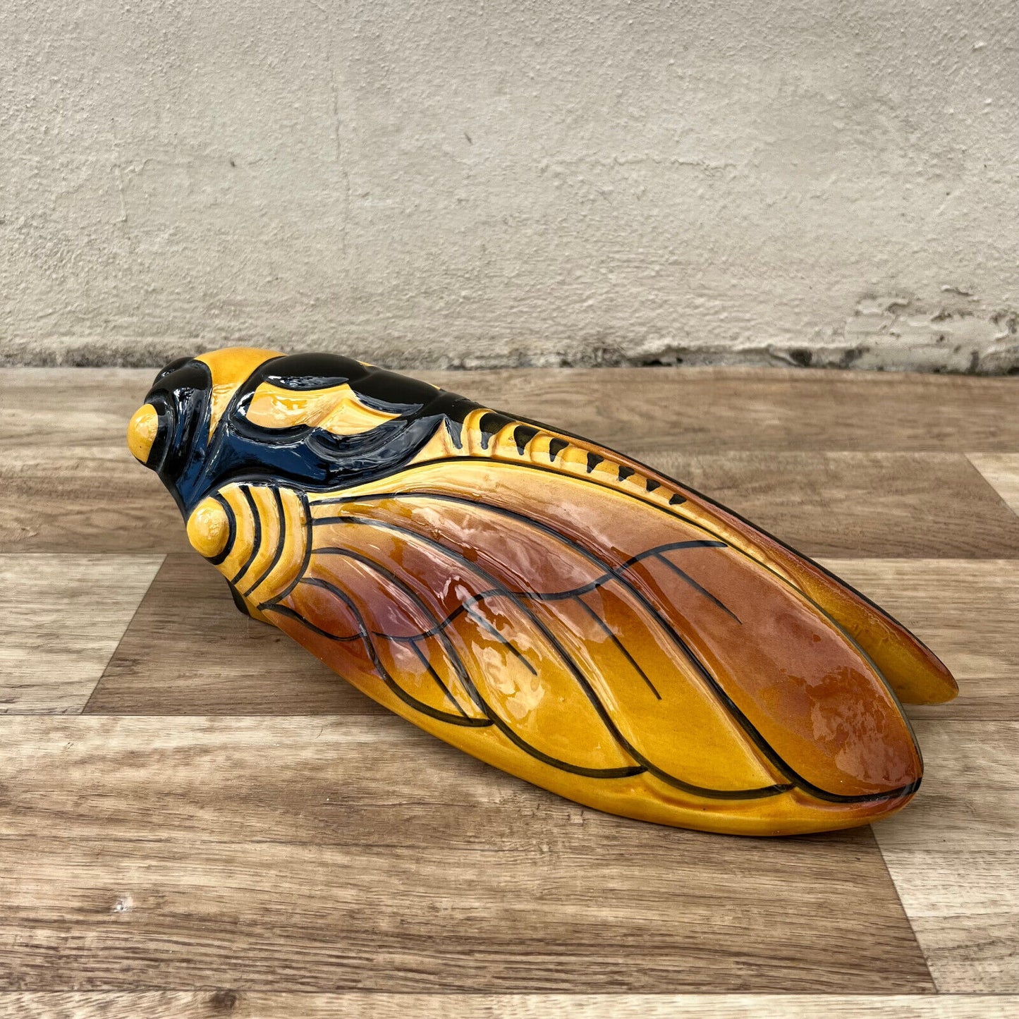 Vintage French MAJOLICA CICADA WALL POCKET VASE Provence BIG 3009222 - Fleamarketfrance